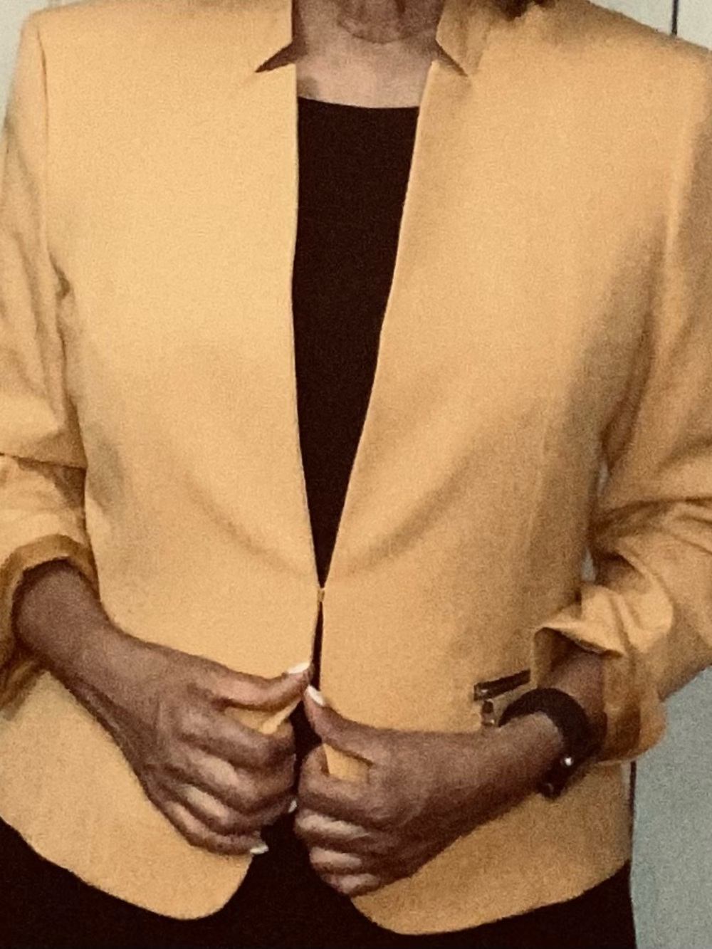 Chic Mustard Yellow Open Front Blazer